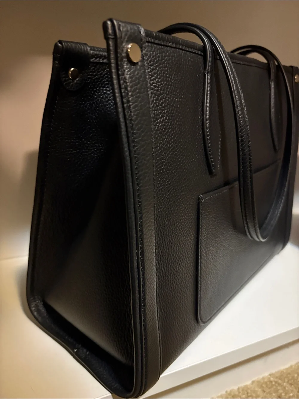 kate spade New York Black Pebbled Leather Market Tote with Gold tone Logo